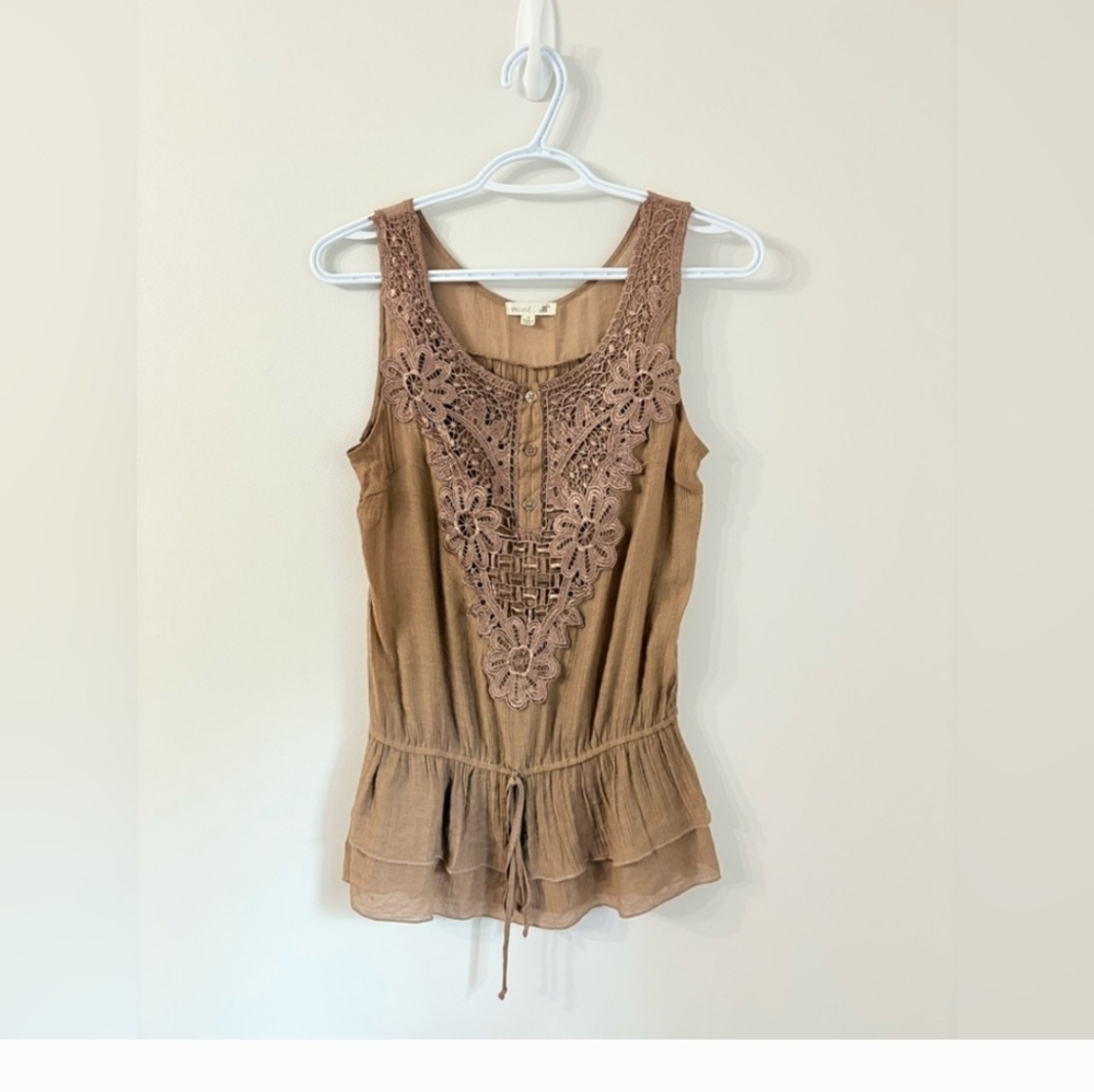 MINE Embroidered Boho Tank Top Medium